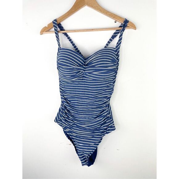 Niptuck Swim Riviera Stripe Denim Joanne Twist Front Design One Piece Swimsuit S - Picture 3 of 13